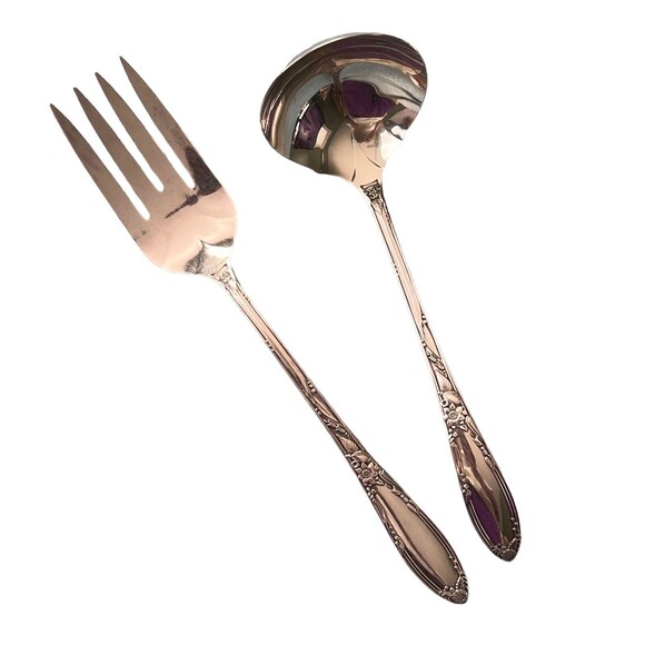 Heirloom Plate Chateau Serving Set Ladle Serving Fork  Storage Pouch Oneida - Picture 1 of 7